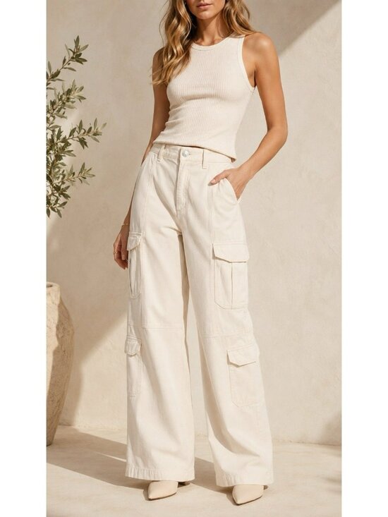 rag & bone Pants - Rag & Bone Featherweight Cailyn Pants Womens Ecru Cream Denim Cargo Utility 27